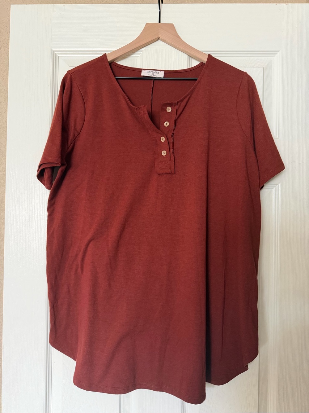 Zenana Outfitters Rust Short Sleeve Henley Tee